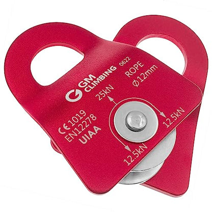 GM CLIMBING Micro Prusik Minding Pulley 25kN CE UIAA Certified 12mm Single Pulley Mobile Side Plates for Arborist Rigging Climbing Rescue - color: One Unit | Red