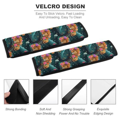 2PCS Lion Sleeping in Floral Night Sky Dark Seat Belt Cover Breathable Automotive Seat Belt Protector for Adult Use, Most Cars, Pressure Relief - color: Pattern 572