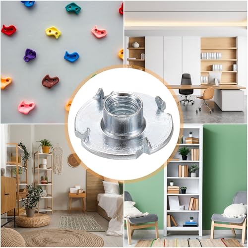 HARFINGTON M6x6mm T-Nuts 4 Pronged Tee Nut 0.75" x 0.24" Fully Thread Carbon Steel Inserts for Wood, Rock Climbing Holds, Cabinetry, Furniture 50pcs - size: M6x6mm