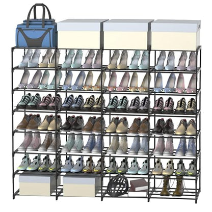 Large Shoe Rack Organizer, 4-Row 8-Tier Tall Shoe Storage Shelf for Closet, Entryway, Garage, Metal Free Standing Shoe Holder for 56-64 Pairs Shoes, Sturdy Stackable Shoe Stand for Bedroom - size: 4 Row 8 Tier