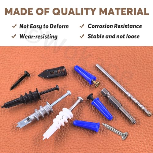 192Pcs Self Drilling Drywall Anchor Assortment Set Plastic Metal Wall Anchors and Screws Kit for Cement Walls, Hollow Walls, Wood Walls and Brick Wall