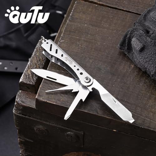 OUTU Multitool,6 in 1 Keychain Stainless Steel EDC Pocket Tool with Bottle Opener, Screwdrivers,SIM Ejector, Compact Gear Eject Card Pin with Gift Box (Silver) - style: Silver