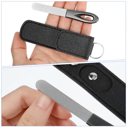 Ymapinc 4 Pack Nail File Metal, 3.54IN Stainless Steel Fingernail Files Double Sided Grit Nail Filer with Leather Cases and Non Slip Handle