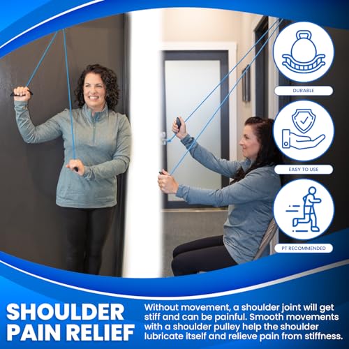 RangeMaster BlueRanger Over the Door Shoulder Pulley, Pulley for Physical Therapy, Aids Pain Free Range of Motion in Frozen Shoulder, Adjustable Cleated Handles, Metal Bracket (FSA/HSA) | Adjustable Cleated Handles | Physical Therapy Equipment | Supports