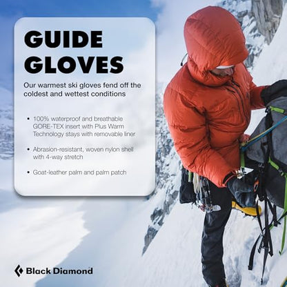BLACK DIAMOND Men's Guide Ski/Snow Gloves, Waterproof, Gore-TEX Insert - color: Black 2.0 (5 Finger Gloves), size: Small