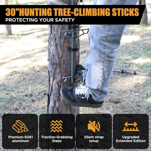 30" Climbing Sticks,Lightweight Aluminum Treestand Climbing Sticks for Hunting,Non-Slip TreeStand Climbing Steps for Saddle Hunting Sticks Kit (3-Pack)