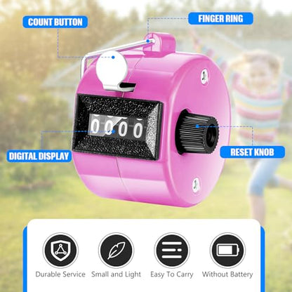 TOODOO 6 Pack Hand Tally Counter 4 Digit Mechanical Palm Clicker Plastic Hand Held Counter Clicker with Metal Finger Ring for School Golf Sports Events Office Stadium - color: Pink