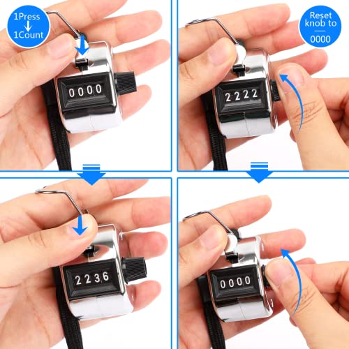 PETKNOWS 5Pcs Handheld Tally Clicker Counter 4 Digital Number for Sports | School Event Golf Sports Office Stadium, 4 Digital Number Clicker, 5 Pcs Handheld Counter Bulk - color: Silver