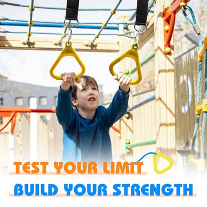LadyRosian Trapeze Bar Swing Monkey Bars Hanging Ninja Rings Warrior Slackline Obstacle Course Kits for Kid Playground Equipment Accessories (Yellow) - color: Yellow
