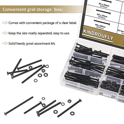 402 Pieces Black M3 x 30/35 /40/45 /50 mm Button Head Socket Cap Screws Nuts Washers Assortment Kit, 10.9 Grade Alloy Steel - size: M3 x 30/35/40/45/50mm, style: Button Head