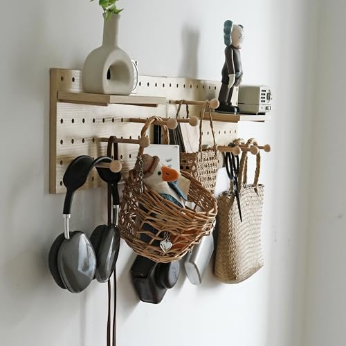 Wooden Pegboard Modular Display Organization Storage Wall Hooks Shelf (Birch Colored Finish-B) - color: Birch colored finish-B-2