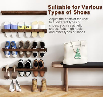lesolar Wall Mounted Shoe Rack 30in, Hanging Shoe Organizer Rack 4 Pack | Solid Wood Shoe Storage Rack, Rustic Burnt, Wooden Shoe Shelf Rack, For Closet Door RV Entryway