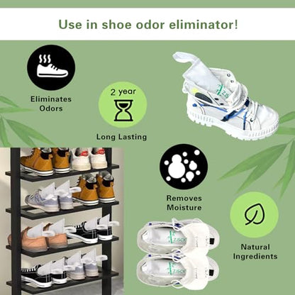 Charcoal Shoe Deodorizer, 2 Pack Natural Shoe Odor Eliminator, Reusable Activated Charcoal Bags Odor Absorber for Sneakers, Boots, Gym Bags, Closet & Locker