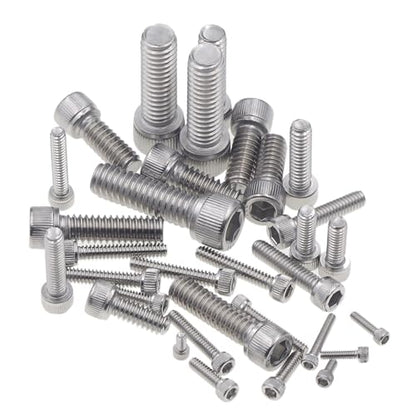 #2-56 to 5/16"-18 UNC Stainless Steel Knurled Socket Cap Screw Kit | 14 Sizes, #2-56 #4-40 #6-32 #8-32 #10-24 1/4"-20 5/16"-18 UNC 304 SS Hex Drive Full Thread Cap Screws Assortment w/ Box