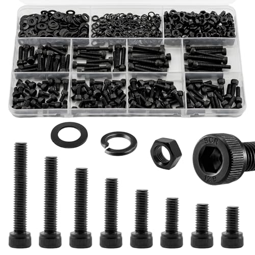 544Pcs M4 Screws Assortment Kit, M4x6/8/10/12/16/20/25/30 mm Hex Socket Head Cap Bolts with Nuts & Washers, 12.9 Grade Alloy Steel, Anti-Rust for 3D Printer & DIY - size: M4 Cap 12.9 - 544PCS