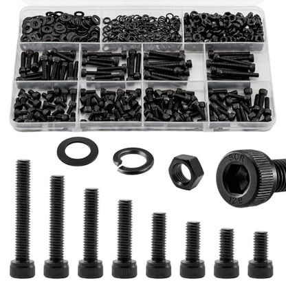 544Pcs M4 Screws Assortment Kit, M4x6/8/10/12/16/20/25/30 mm Hex Socket Head Cap Bolts with Nuts & Washers, 12.9 Grade Alloy Steel, Anti-Rust for 3D Printer & DIY - size: M4 Cap 12.9 - 544PCS