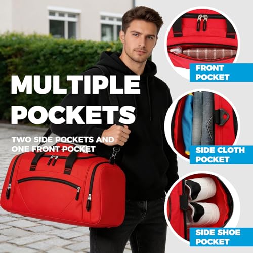 Uarition Mens Gym Bag, 55L Large Sports Duffle Bags, Workout Bags Lightweight, Red | For Travel, Carry On Weekender - color: Red