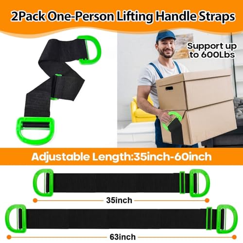 Moving Straps,Lifting Straps 1 Person Adjustable Moving Strap for Easily Moving Furniture,Appliances,Mattresses,Heavy Objects up to 600lbs - color: Green