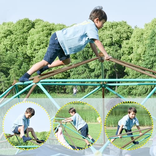 Merax 12FT Climbing Dome with Hammock, Outdoor Geometric Dome Climber | Playground Climber for Kids 3-10 Supporting 1000 lbs, Easy Assembly Play Center Jungle Gym - style: 12FT Green & Sil