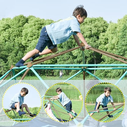 Merax 12FT Climbing Dome with Hammock, Outdoor Geometric Dome Climber | Playground Climber for Kids 3-10 Supporting 1000 lbs, Easy Assembly Play Center Jungle Gym - style: 12FT Green & Sil