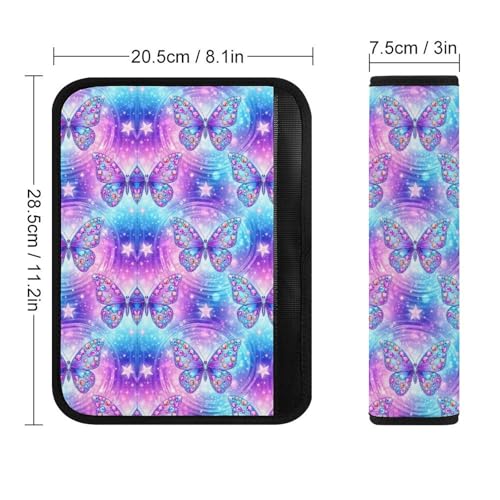 2 Piece Soft Padded Car Seat Belt Pad for Elderly Support, Stroller Pushchair High Chair, Sparkly Glitter Butterfly Pastel Starry Shoulder Harness Cover, Shock Absorption - color: Pattern 1118