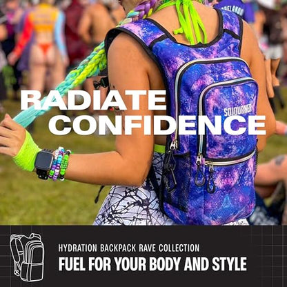 Sojourner Hydration Pack, Hydration Backpack - Water Backpack with 2l Hydration Bladder, Festival Essential - Rave Hydration Pack Hydropack Hydro for Hiking, Running, Biking, Festival Gear - color: Galaxy