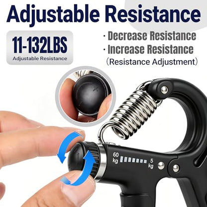 Xylsotyr Adjustable Hand Grip Strengthener 11-132 LBS (5-60KG), Portable Forearm Trainer & Finger Exerciser for Athletes, Musicians, Climbing & Injury Recovery