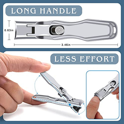 German Nail Clippers for Men with Catcher | Heavy Duty Toe Nail Clippers for Thick Nails Seniors, Ultra Sharp Fingernail Clippers, Anti Splash Nail Cutter - style: Long Handle with Catcher