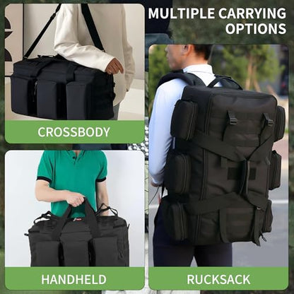 3 In 1 Military Duffel Bag 50L Gym Bag for Men Convertible Weekender Backpack for Sports Travel Basketball - color: 50L-Black