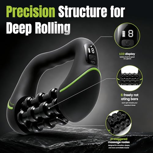 2‑in‑1 Electric Deep Rolling Massager – 8 Speeds, Full Body Muscle Roller for Legs, Calves, Abdomen, Back & Neck , Cellulite-prone Areas, Rechargeable, Handheld Powered Rolling Tool with LCD Display