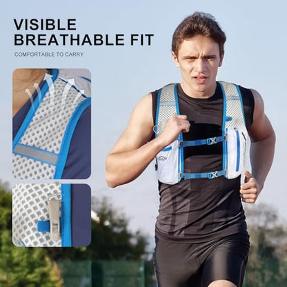 INOXTO Running Hydration Vest Backpack,Lightweight Insulated Pack with 1.5L Water Bladder Bag Daypack for Trail Hiking Running Cycling Race Marathon for Women Men - color: White Blue