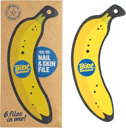 Boot Bananas 2-in-1 Nail & Skin File – 6 Dual-Grit Emery Board Nail Files for Hard Skin, Callus, as Heel File, Verruca File, Foot Filer & Foot Buffer – Wooden Foot File for Men & Women