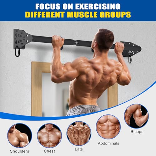 Kipika Wall Mounted Pull Up Bar - Heavy Duty 500 LB Capacity Doorway Chin Up Bar for Home Gym, Sturdy Steel Construction with Resistance Band Hooks | Hanging Exercise Bar for Full Body Workout