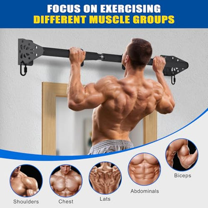 Kipika Wall Mounted Pull Up Bar - Heavy Duty 500 LB Capacity Doorway Chin Up Bar for Home Gym, Sturdy Steel Construction with Resistance Band Hooks | Hanging Exercise Bar for Full Body Workout