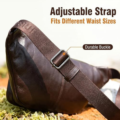Genuine Leather Waist Pack for Men, Large Belt Bag with Adjustable Strap up to 47.2 Inches (New Coffee) - color: New Coffee