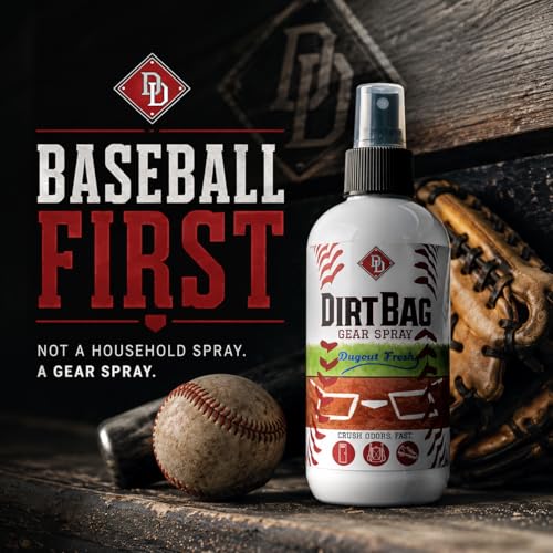 DirtBag Gear Spray by Diamond Dapper - Sports Gear Deodorizer Spray for Shoes, Cleats, Gym Bags, Gloves, Helmets, Pads and Sports Equipment, Dugout Fresh Scent, 8 oz