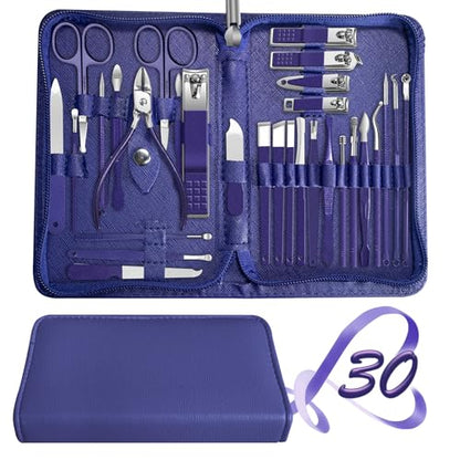 Manicure Set 30 in 1 Nail Clippers Set,Nail Manicure Kit for Women,RedFlow Toenail Clippers,Pedicure Kit,Pedicure Tools,Suitable for Travel Manicure Tools (Navy Blue) - color: Navy Blue
