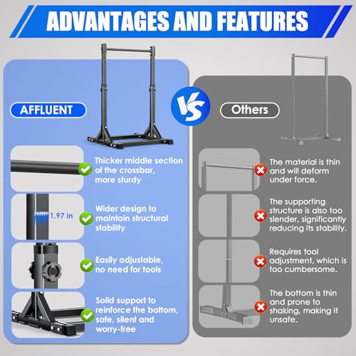 AFFLUENT Pull Up Bar Stand Free Standing Pull Up Bar Station 8 Adjustable Heights Power Tower for Home Gym Workout 330lbs Capacity - color: Black