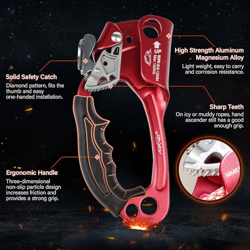 UIAA & CE Certified Rope Ascender Aluminum Alloy Rock Climbing Gear Strong Rigging Rappelling Equipment for Rock Tree Climbing Arborist Rescue Mountaineering Caving - color: Left Hand Red 1