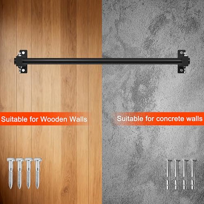 Wall Mount Pull Up Bar, Fits 16", 24" & 32" Studs, Supports 500 Lbs | Adjustable Mounting Spacing, with Round Rings, Heavy-Duty Steel Construction, for Home Gym Garage Basement Strength Training