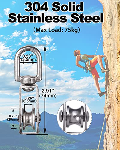 Rocaris 4 Pack 304 Stainless Steel M20 Single Pulley Block | 880 lb Capacity, Lifting Crane Swivel Hook, Roller Loading - style: 4 Pack M20 Single
