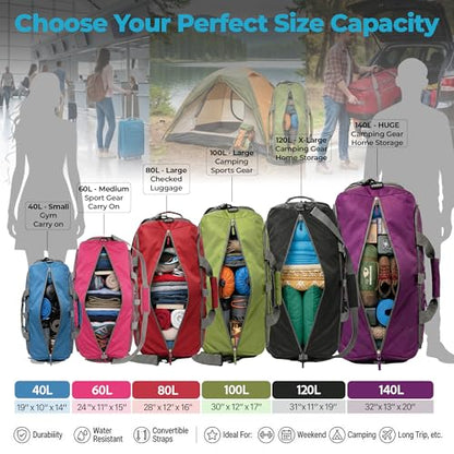 Bago 80L Travel Duffle Bag - Foldable Weekender Bag For Women & Men - Lightweight tier-resistant waterproof Shoe Pocket (Black) - color: Black, size: 80L