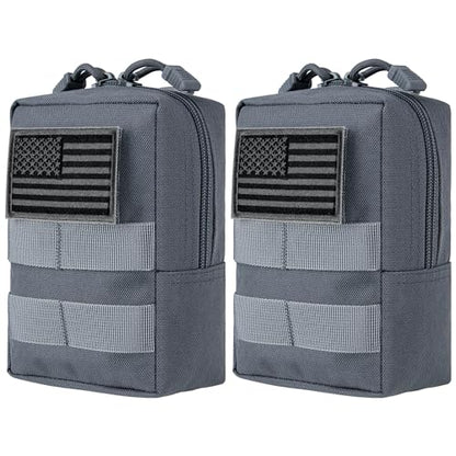 2 Pack Tactical Molle EDC Pouch Multi-Purpose Compact Pack Water-Resistant Utility Pouch with Flag Patch - color: Gray