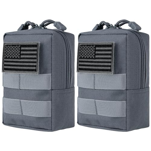 2 Pack Tactical Molle EDC Pouch Multi-Purpose Compact Pack Water-Resistant Utility Pouch with Flag Patch - color: Gray