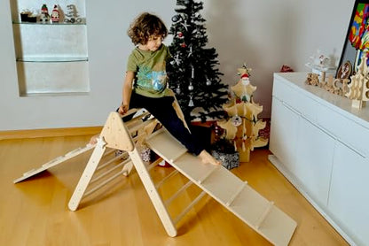 Montessori Climbing Triangle | Wooden Indoor Climbing Frame for Kids & Toddlers | Montessori Climbing Structure | Montessori Play Structure Wooden Activity Triangle (Triangle + 2 Ramps) - style: Triangle + 2 Ramps