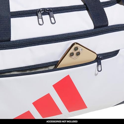 adidas Defender 5 Duffel Bag for Sports, Gym and Travel, White/Night Indigo/Pure Ruby Red, OSFA - color: White/Night Indigo/Pure Ruby Red/Medium 59L, style: Medium 59l
