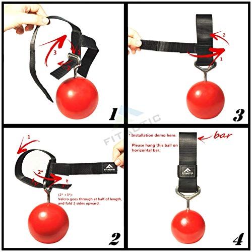 Rock Climbing Solid Training Cannonball Bomb Power Pull Up Ball Hold Grips for Straps for Finger, Forearm, Biceps, Back Muscles (Red, 3") Bundle with Upgraded 1 Pair Eagle Loops Grip for Fing
