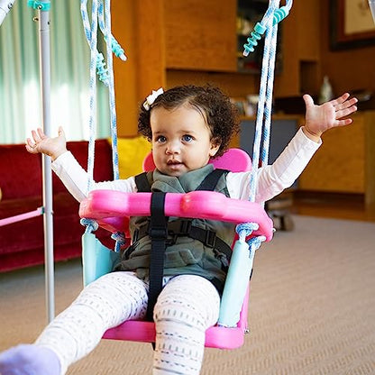 Sportspower My 1st Toddler Swing - Heavy-Duty Baby Indoor/Outdoor Swing Set with Safety Harness, Pink/Pale Green, 57" L x 56" W x 47" H - color: Pink/Pale Green