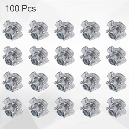 HARFINGTON M6x10mm T-Nuts 4 Pronged Tee Nut 0.69" x 0.39" Fully Thread Carbon Steel Inserts for Wood, Rock Climbing Holds, Cabinetry, Furniture 100pcs - size: M6x10mm, 17.5mm