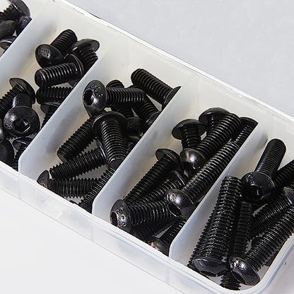 M6 x 8mm 12mm 16mm 20mm 25mm Button Head Socket Cap Screws Bolts, 10.9 Grade Alloy Steel, Black Oxide Finish, Metric Allen Hex Drive, Fully Threaded, Assortment Kit 50Pcs - size: Button M6x8-25 mm